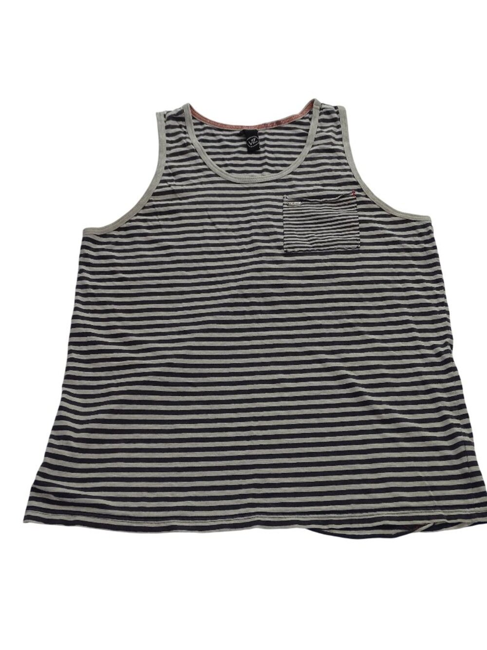 VonZipper Mens Gray Blue/Black Stripe Tank Top Size M Pocket Summer Cotton Blend